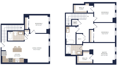 Floor plan for 4 beds, 3 baths